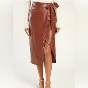 Lulu's Brown Faux Leather Wrap Skirt